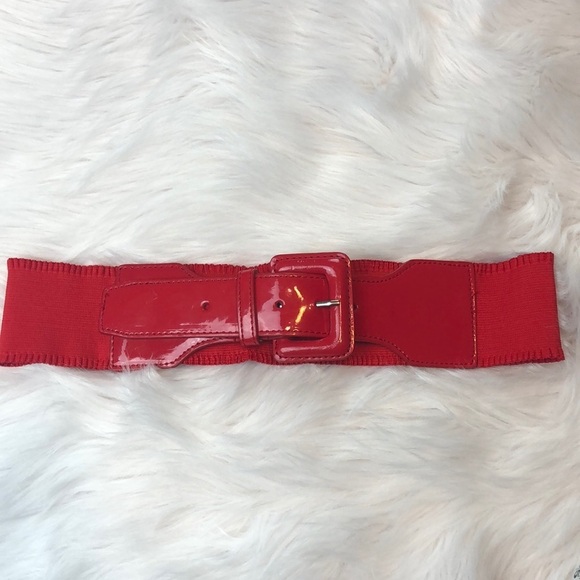 None Accessories - Leather red patent stretch belt M/L